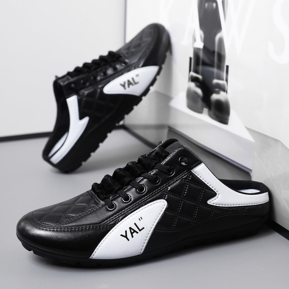 Herren Slipper-Sneaker im Mule-Design mit dekorativer Schnürung und gesteppter Kunstleder-Optik Drune
