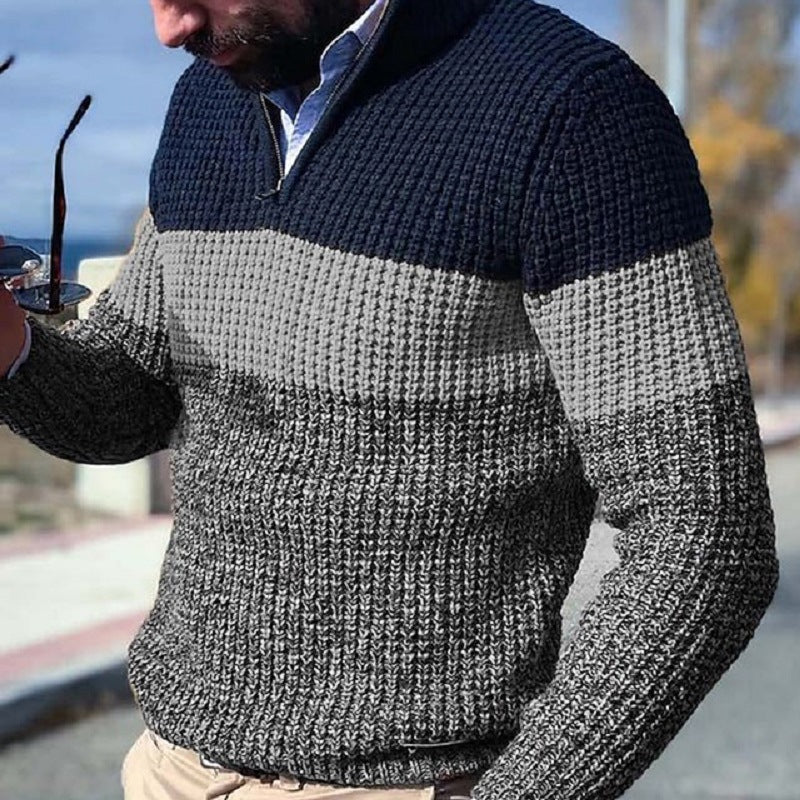 Herren Grobgestrickter Strukturstrick-Pullover mit halbem Reißverschluss und Raglanärmeln Drune