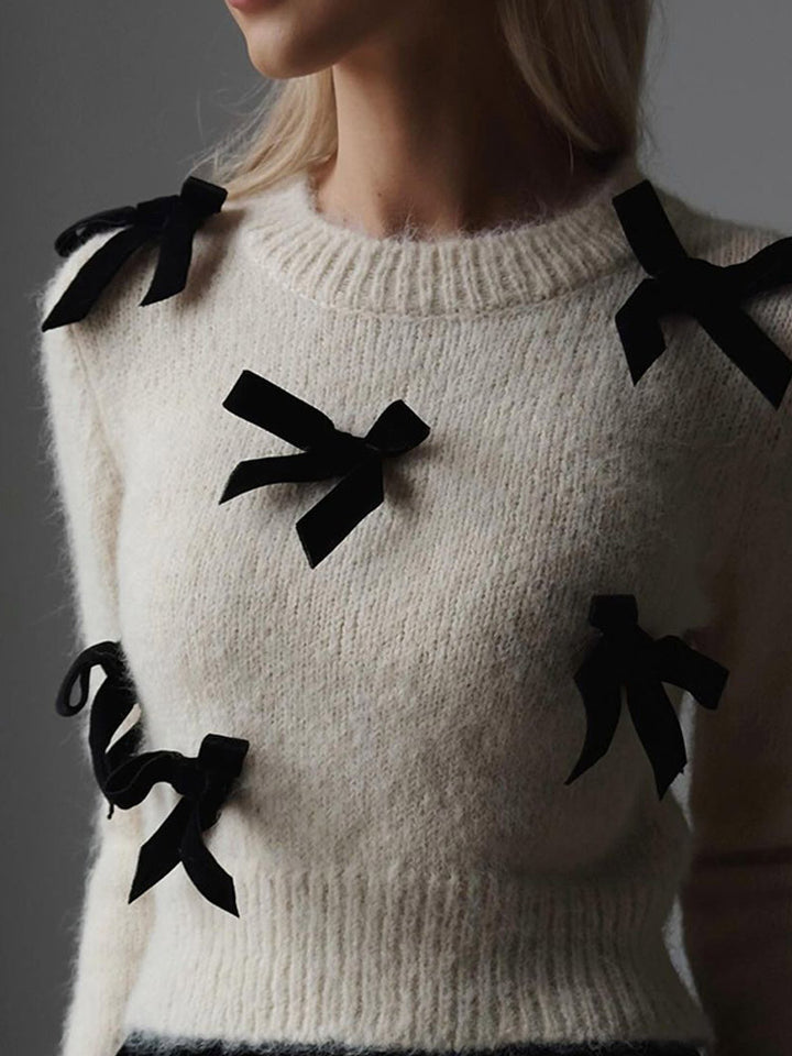 Damen Strickpullover mit dekorativen Schleifen Drune