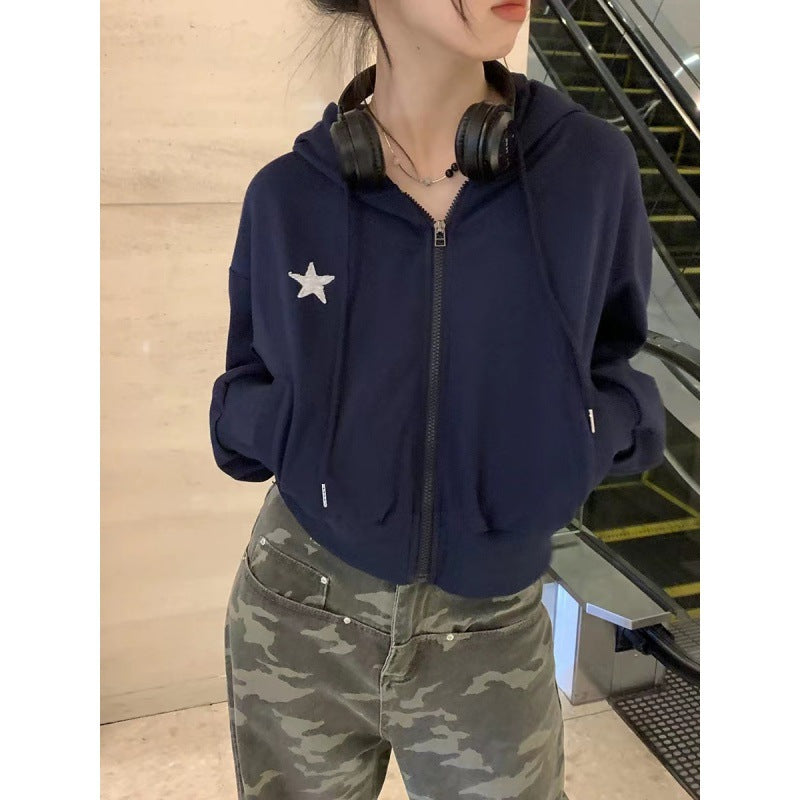 Damen cropped Kapuzenjacke mit stylischem Sternmotiv Drune