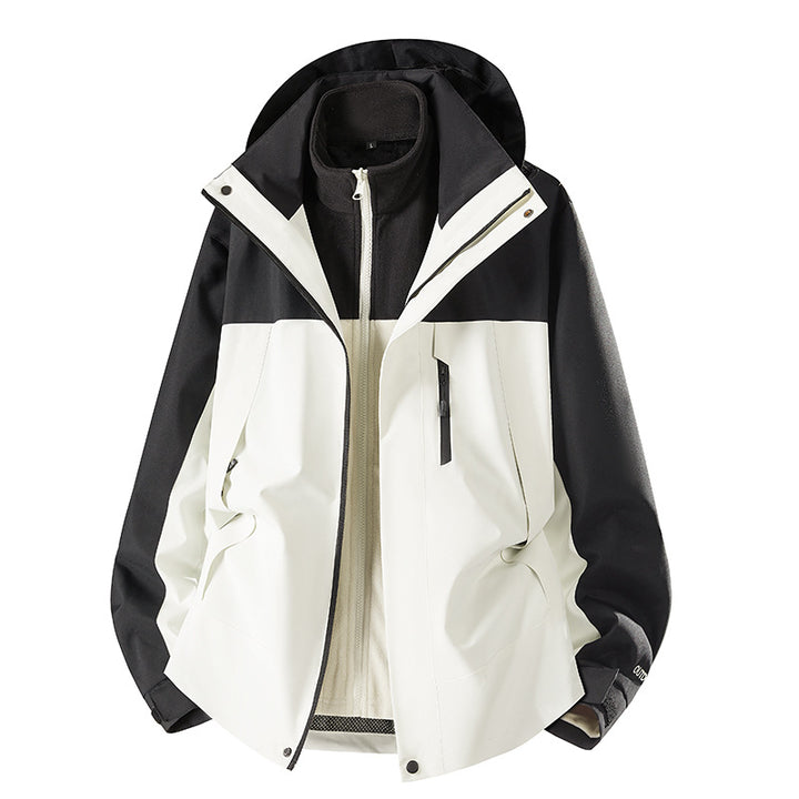 Herren zweiteilige Softshelljacke mit herausnehmbarer Fleece-Innenjacke, verstellbarer Kapuze und wasserabweisender Membran Drune