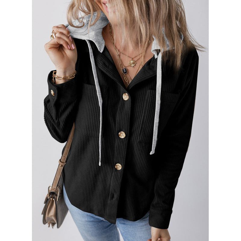 Damen lässige Hemdjacket mit Kapuze und seitlichen Taschen Drune