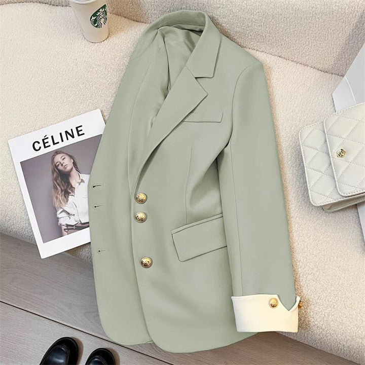 Damen Eleganter Blazer mit Goldknopfdetails Drune