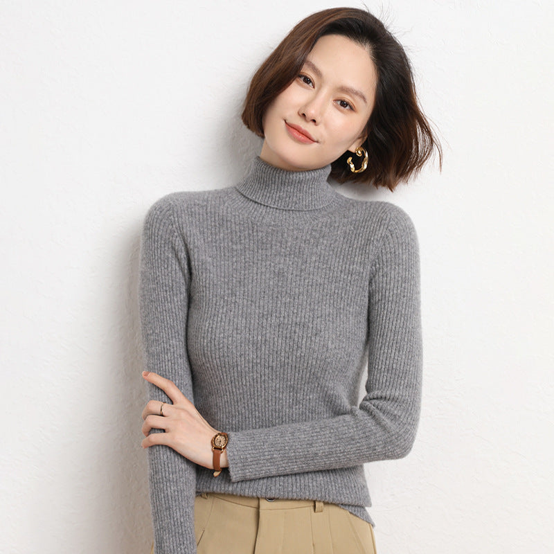 Damen Taillierter Feinstrick-Rollkragenpullover mit feiner Rippenstruktur und Kaschmir-Optik Drune