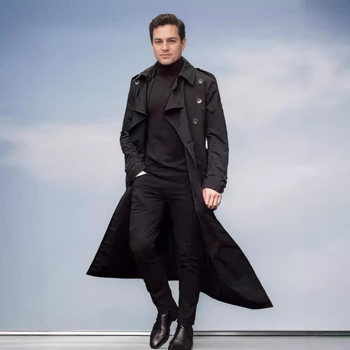Herren eleganter Trenchcoat mit taillierbarem Gürtel und klassischen Details Drune