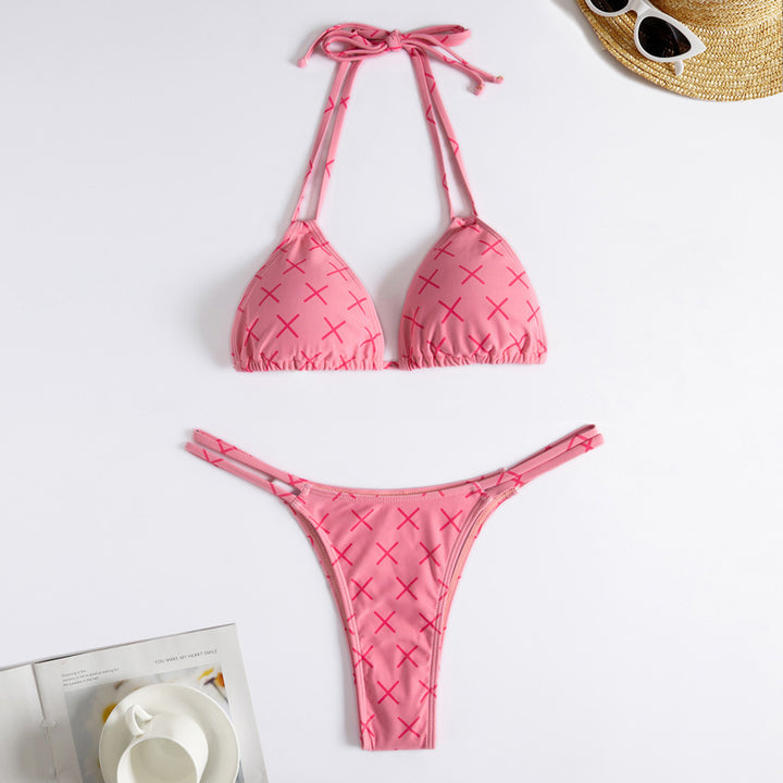 Damen Minimalistischer Triangel-Bikini mit Kreuz-Design Drune