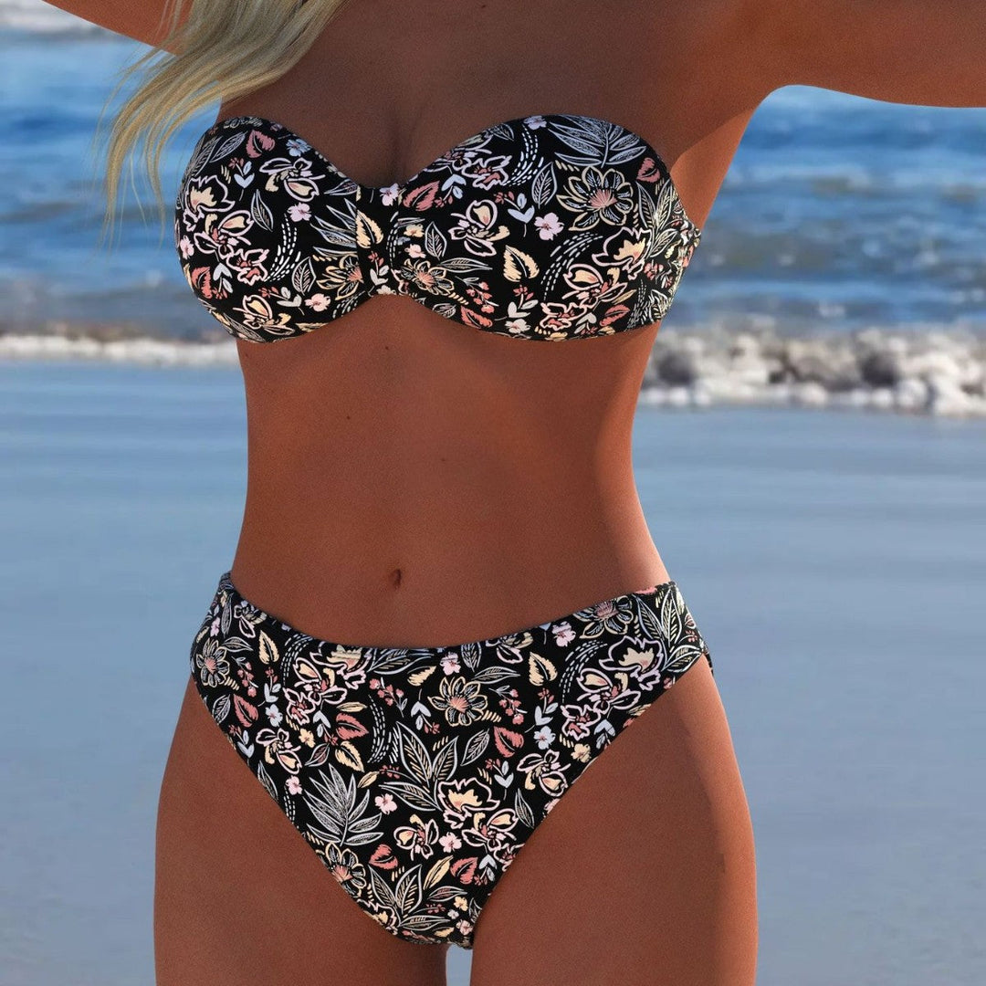 Damen Bikini-Set mit elegantem Strapless-Oberteil und hohem Taillenbund Drune