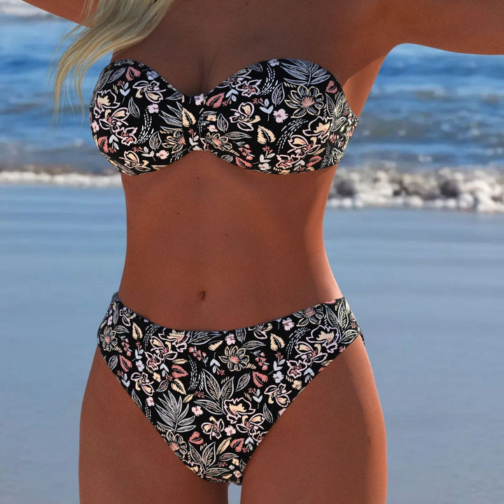 Damen Bikini-Set mit elegantem Strapless-Oberteil und hohem Taillenbund Drune