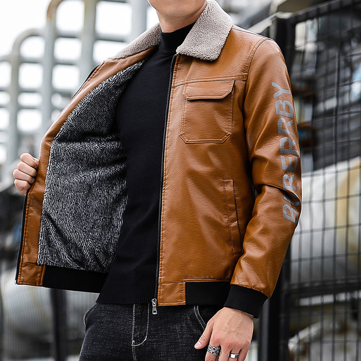 Herren Kunstleder‑Pilotenblouson im Aviator‑Stil mit Brustklappen und Rippbündchen Drune