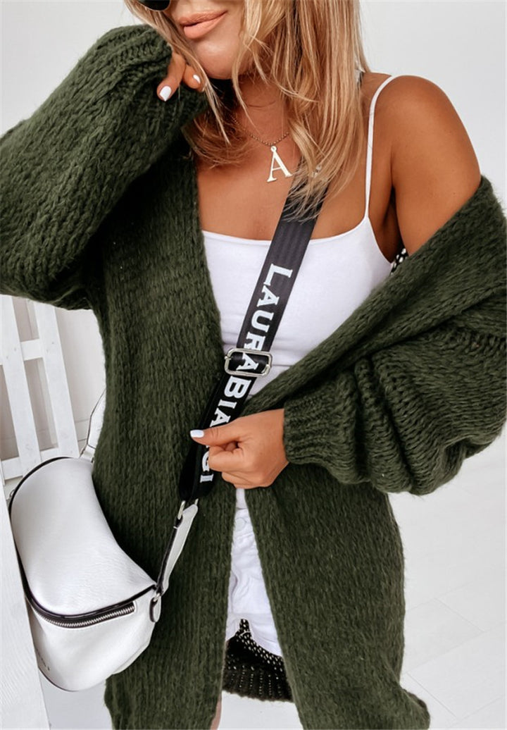 Damen Grober Strickcardigan mit voluminösen Ärmeln und offener Front Drune