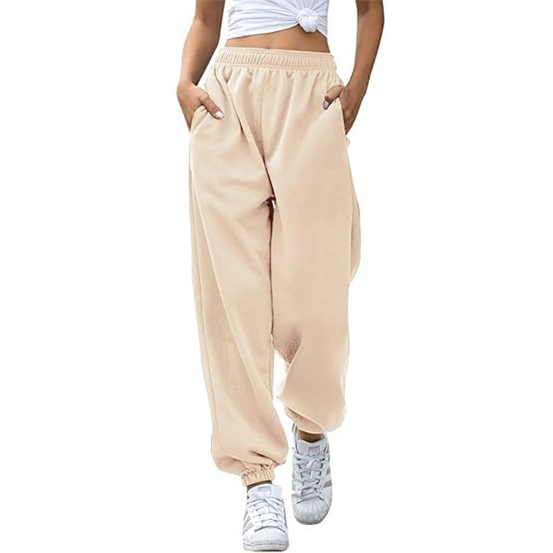 Damen nan Cozy-Sweat-Palazzohose mit hohem Komfortbund, integriertem Kordelzug und gerafften Knöchelabschlüssen Drune