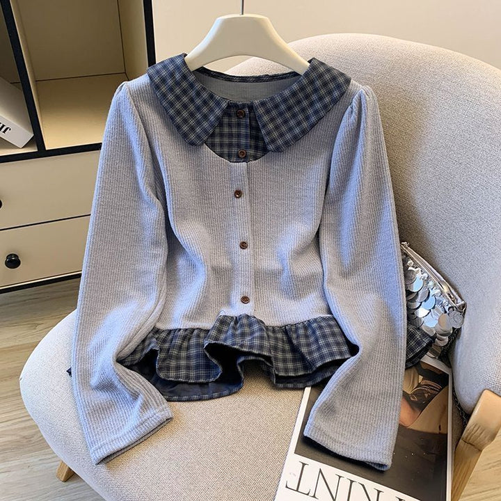 Damen modischer Strickpullover mit Hemdblusen-Details Drune