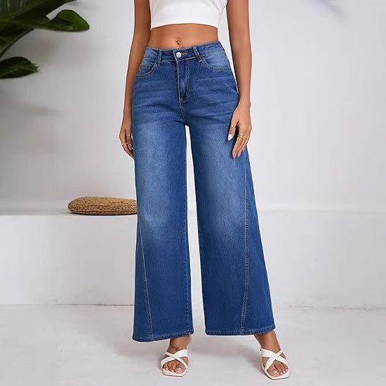 Damen High-Waist Weitbein-Jeans mit hohem Bund und lässiger Vintage-Waschung Drune