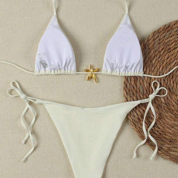 Damen Triangel-Bikini-Set mit verstellbaren Trägern und dekorativem Schmuckelement Drune