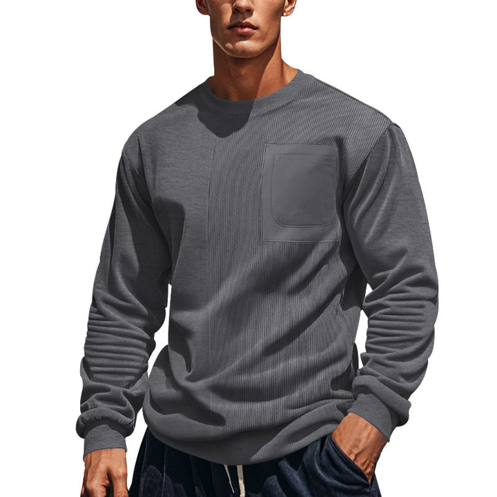 Herren nan strukturiertes Rundhals-Sweatshirt mit Brusttasche und asymmetrischem Rippenpanel Drune