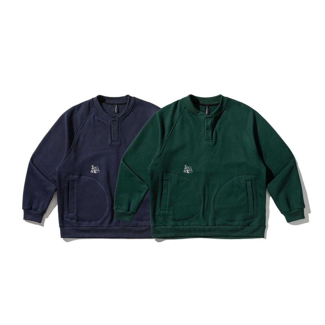 Herren Sweatshirt mit Knopfleiste im Henley‑Stil, Raglanärmeln und aufgesetzten Rundtaschen Drune