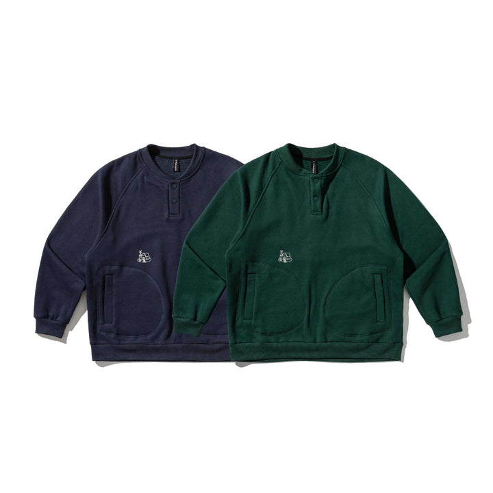 Herren Sweatshirt mit Knopfleiste im Henley‑Stil, Raglanärmeln und aufgesetzten Rundtaschen Drune