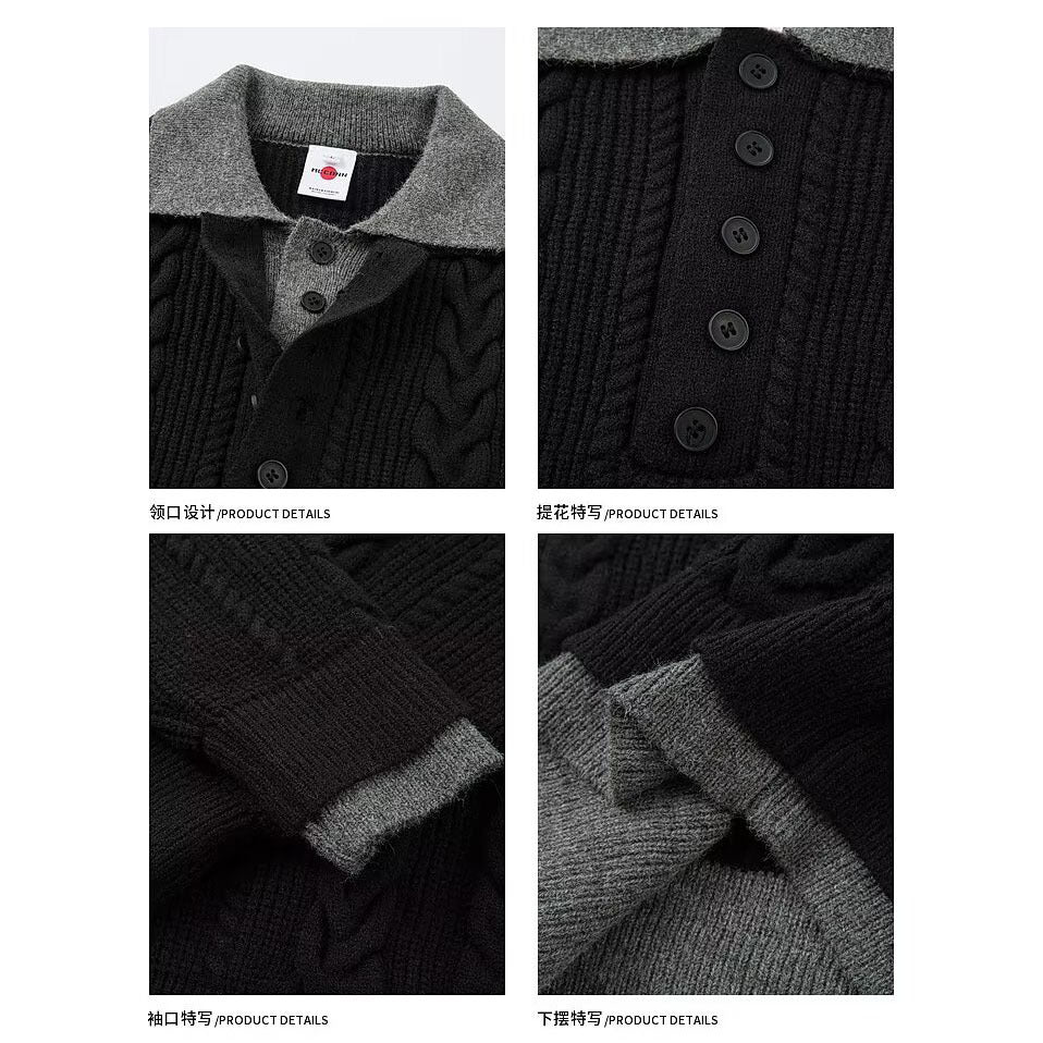 Herren Grobstrickpullover mit Stehkragen und Knopfleiste Drune