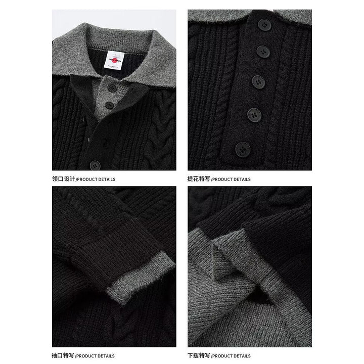 Herren Grobstrickpullover mit Stehkragen und Knopfleiste Drune