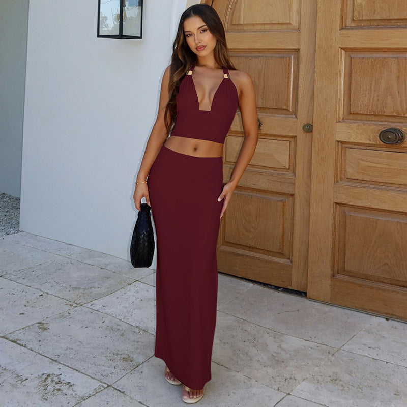 Damen Elegantes Zwei-Teiliges Set aus Crop-Top und Maxirock Drune