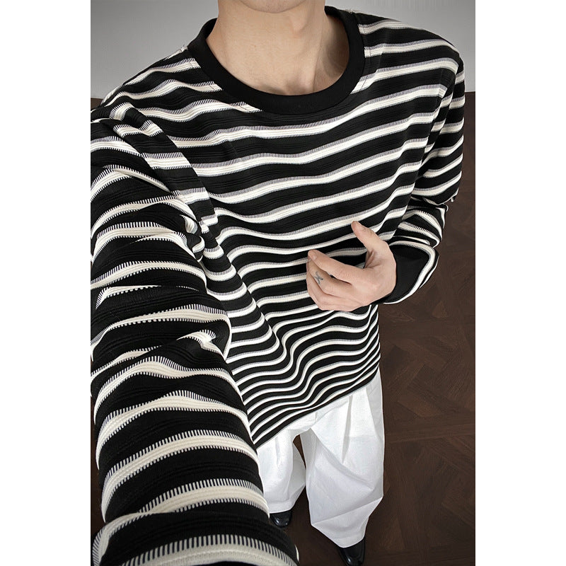 Herren Lässiges gestreiftes Langarm-Shirt Drune