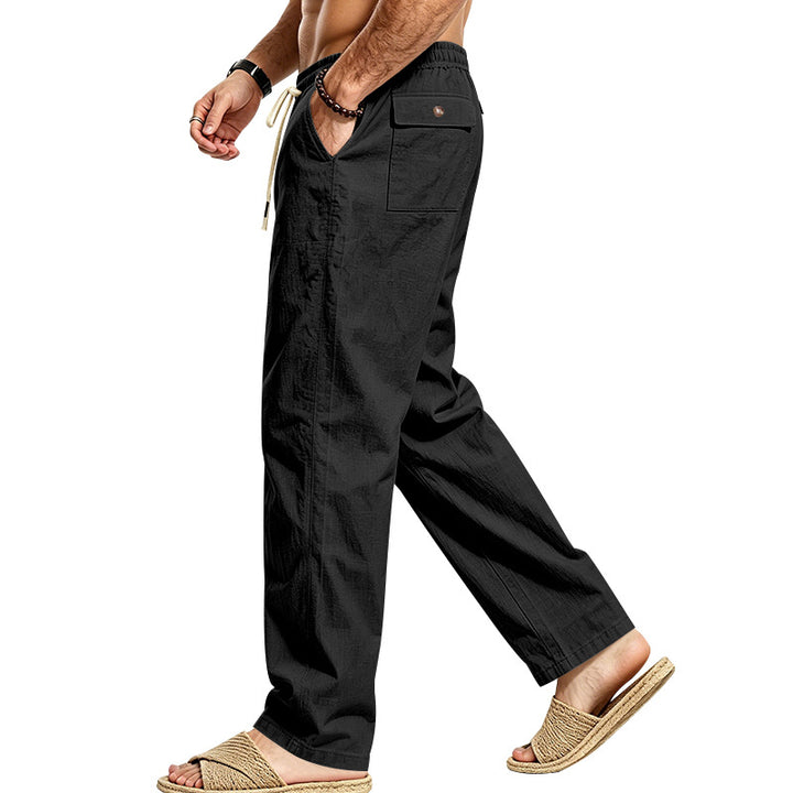 Herren Leichte Relax-Hose mit elastischem Bund, Kordelzug und aufgesetzter Cargotasche Drune