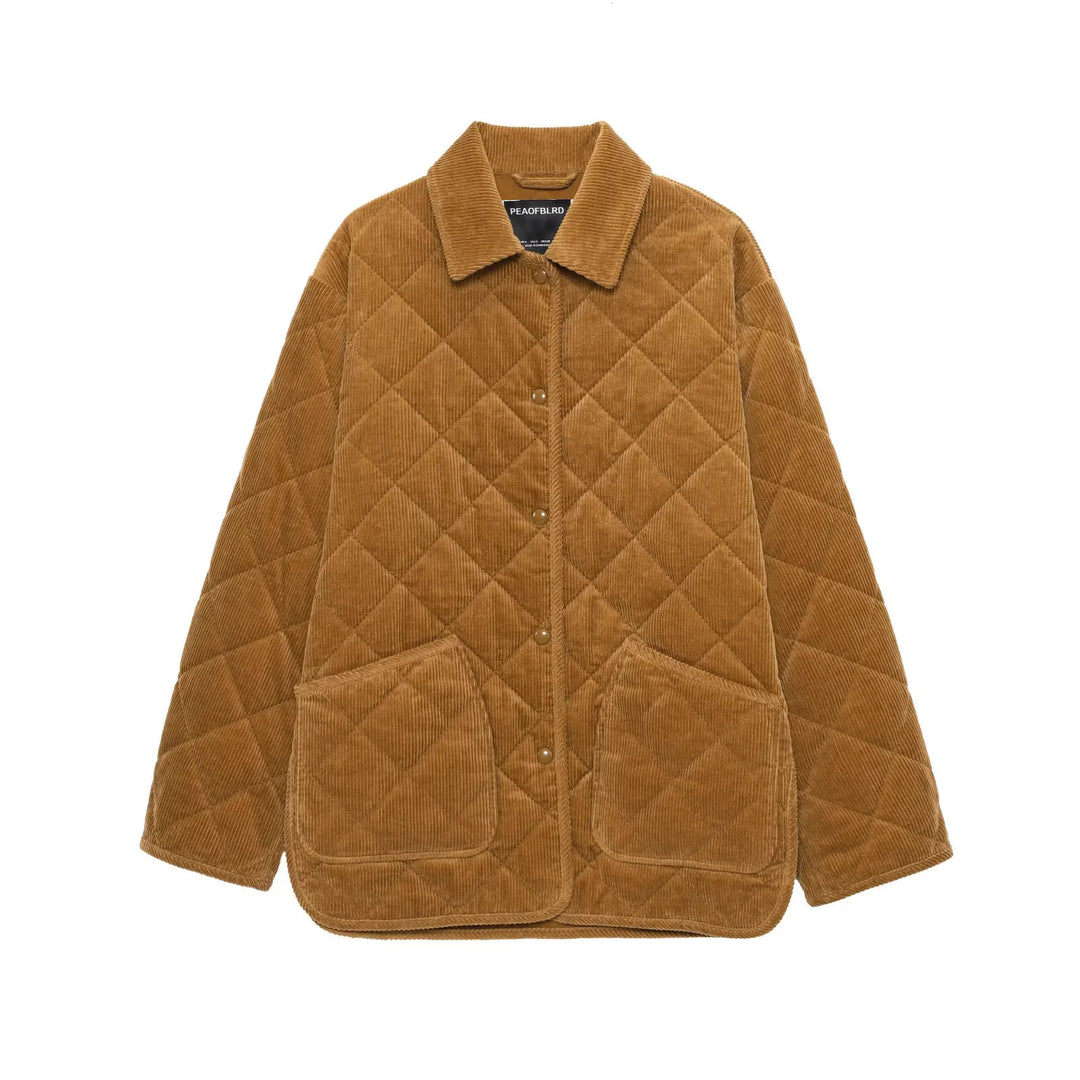 Damen nan gesteppte Cordjacke im Oversize Look mit Hemdkragen und Druckknopfleiste Drune
