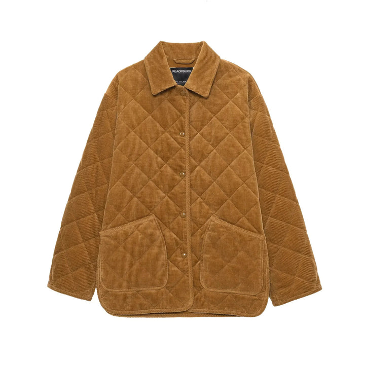 Damen nan gesteppte Cordjacke im Oversize Look mit Hemdkragen und Druckknopfleiste Drune