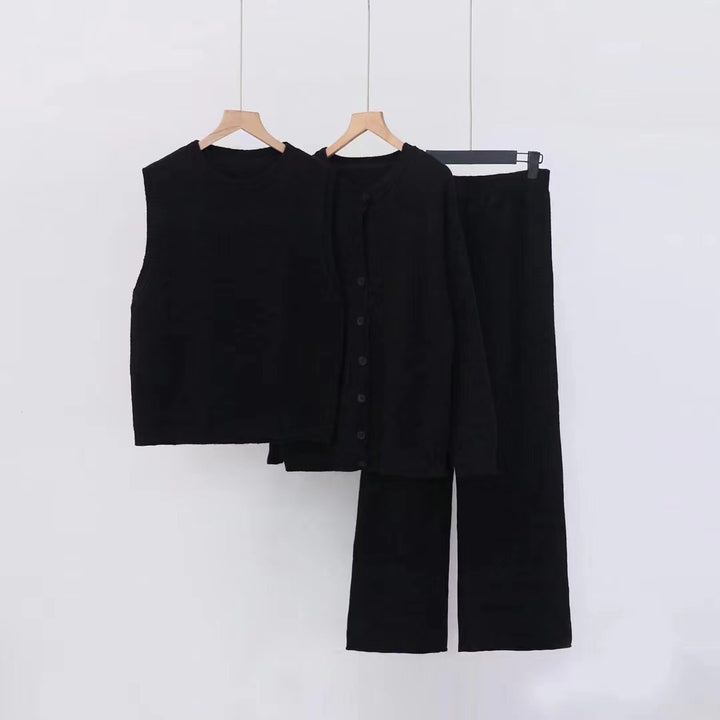 Damen Strickensemble aus weichem Material mit Knopfdetails Drune