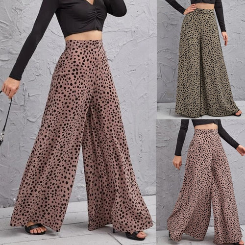 Damen weite Hose mit modischem Punktmuster und hohem Bund Drune