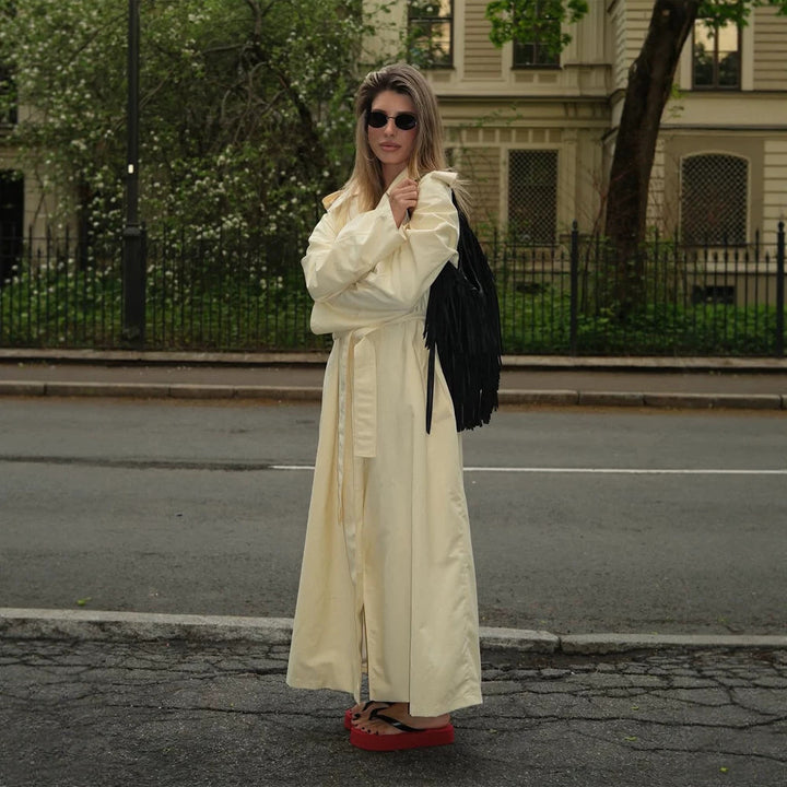 Damen Leichter Long-Trenchcoat mit Oversize-Silhouette, weitem Schalkragen und überlängerten Ärmeln Drune