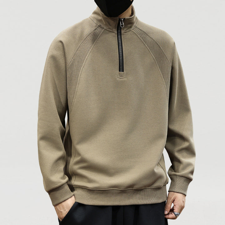 Herren Oversize-Halbzip-Sweatshirt mit hohem Stehkragen, Raglanärmeln & gerippten Abschlüssen Drune