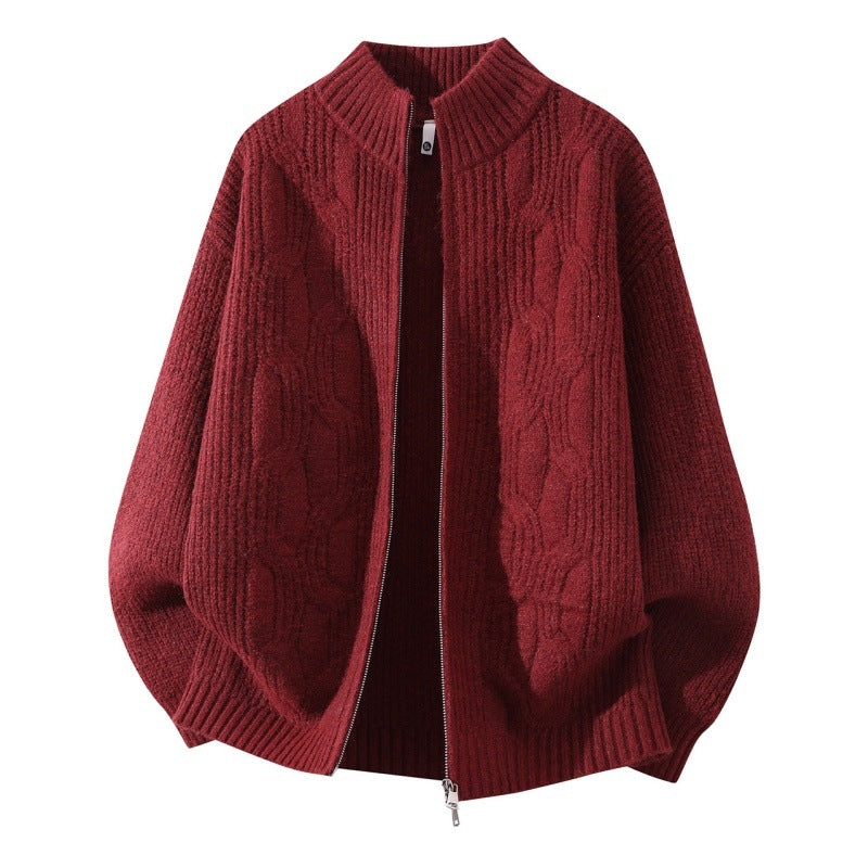 Damen Weicher Oversize‑Zopfmuster‑Cardigan mit Stehkragen & Zwei‑Wege‑Reißverschluss Drune