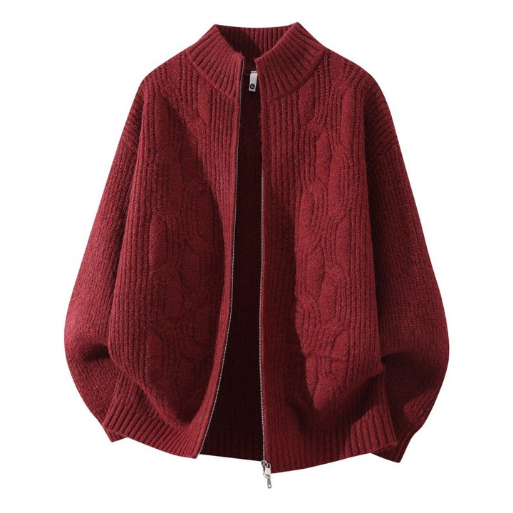 Damen Weicher Oversize‑Zopfmuster‑Cardigan mit Stehkragen & Zwei‑Wege‑Reißverschluss Drune