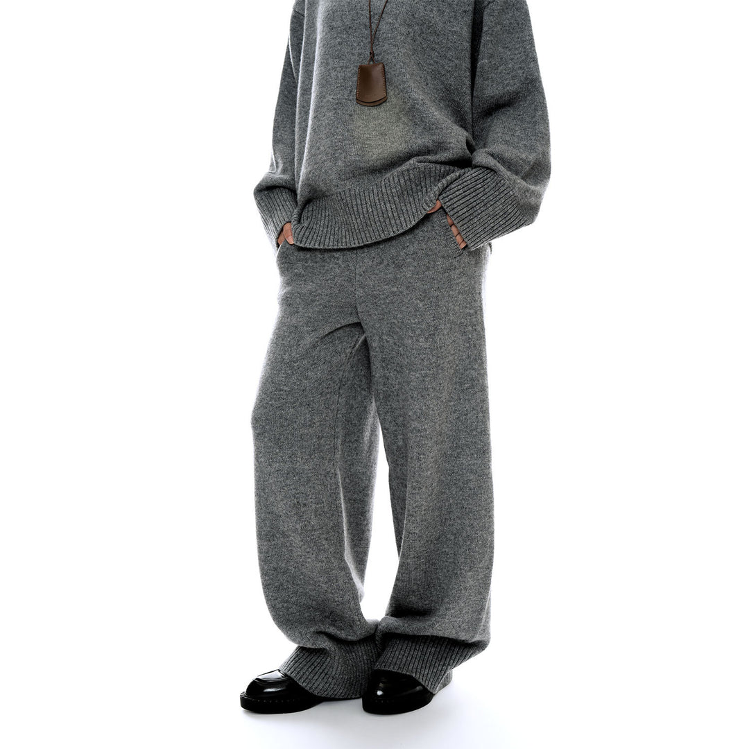 Damen Weiche Strick-Loungehose mit weitem Bein und Eingrifftaschen Drune
