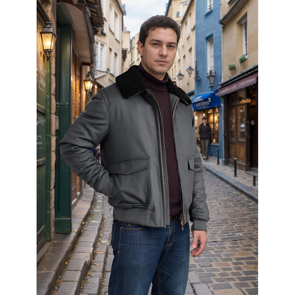 Herren modische Bikerjacke aus hochwertigem Wollmix mit warmem Futter Drune