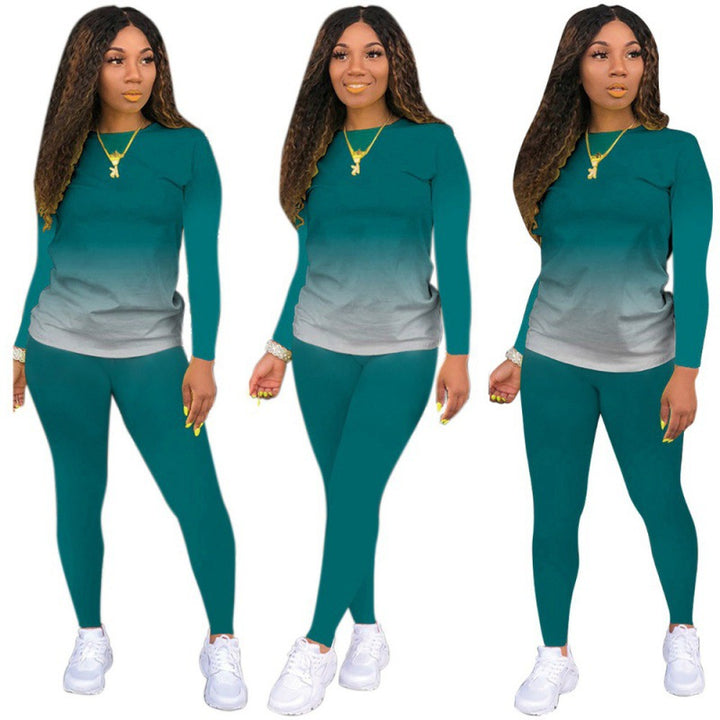 Damen Zweiteiliges Stretch-Set mit Langarmshirt und High-Waist-Leggings Drune