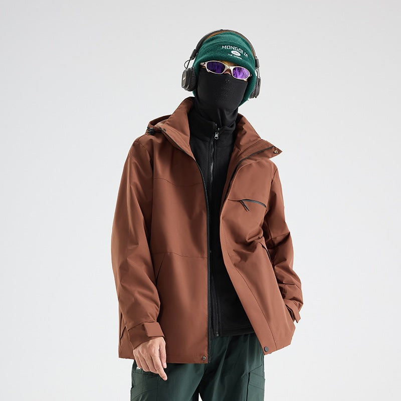 Herren Wasserdichte Outdoor-Softshelljacke mit Kapuze, hohem Stehkragen & Reißverschlusstaschen Drune