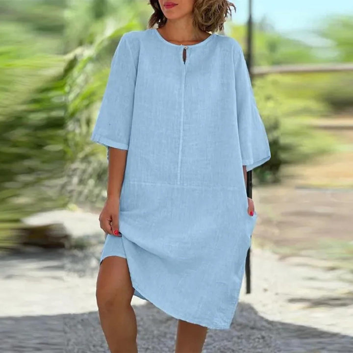 Damen luftig geschnittenes Kleid mit praktischen Taschen und elegantem Ausschnitt Drune