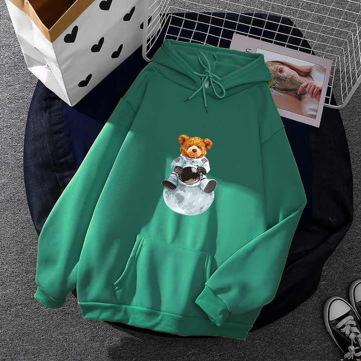 Damen nan weicher Oversize-Kapuzenpullover mit kawaii Pilzfrosch-Print, Kängurutasche und gerippten Bündchen Drune