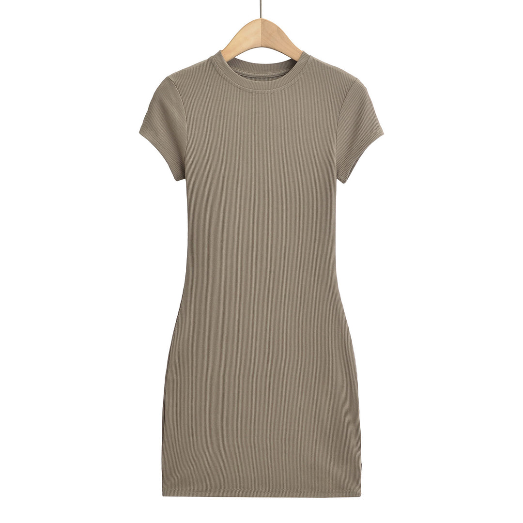 Damen figurbetontes T-Shirtkleid aus hochwertigem Stretchmaterial mit kurzem Arm Drune