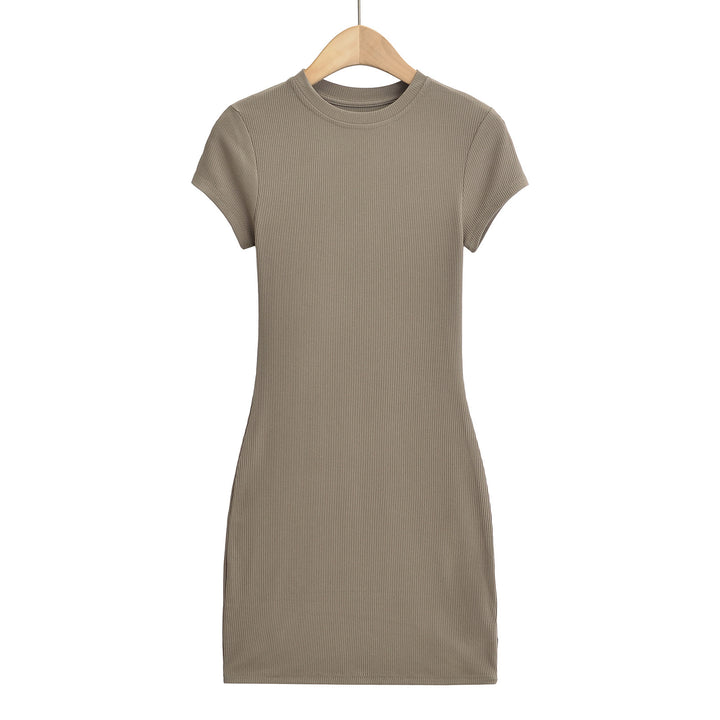 Damen figurbetontes T-Shirtkleid aus hochwertigem Stretchmaterial mit kurzem Arm Drune