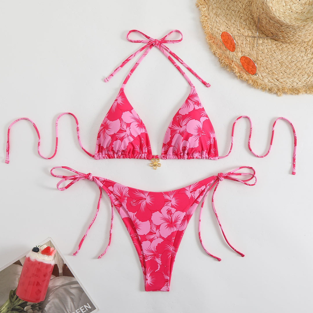 Damen Triangel-Bikini mit zierlichen Blumendetails Drune