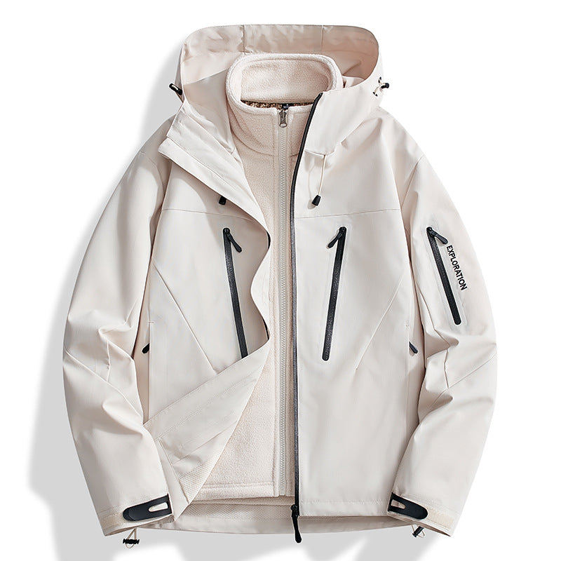Herren Zwei-in-Eins Softshell-Outdoorjacke mit abnehmbarer Fleece-Innenjacke und wasserdichten Reißverschlüssen Drune