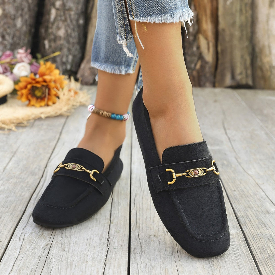 Damen Mokassins mit schicke Goldakzent und weichem Veloursleder Drune