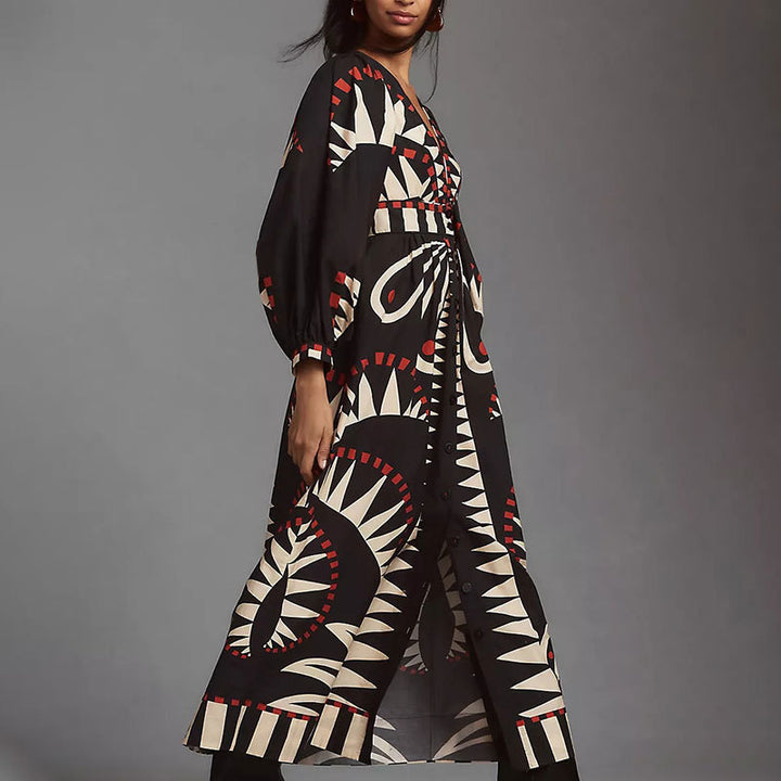Damen Maxikleid mit einzigartigem grafischen Muster Drune