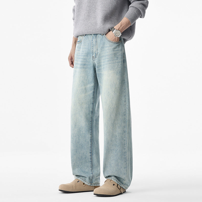 Herren lässige weite Jeans mit tiefem Schritt und Vintage-Waschung Drune