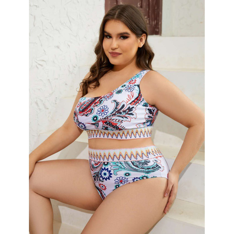 Damen Crop-Top Bikini-Set mit hohem Bund und dekorativem Muster Drune