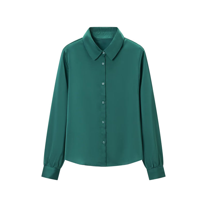Damen Seidenähnliche Hemdbluse mit durchgehender Knopfleiste und breitem Kragen Drune