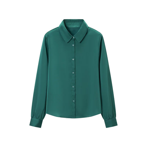 Damen Seidenähnliche Hemdbluse mit durchgehender Knopfleiste und breitem Kragen Drune